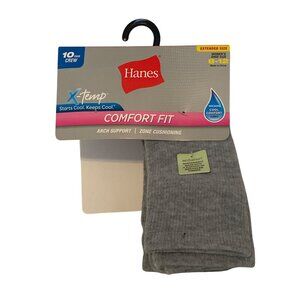 Hanes Sock Crew Gray Toe  Cushion Women Shoe Size 8-12 NEW Pkg 5 Pair
